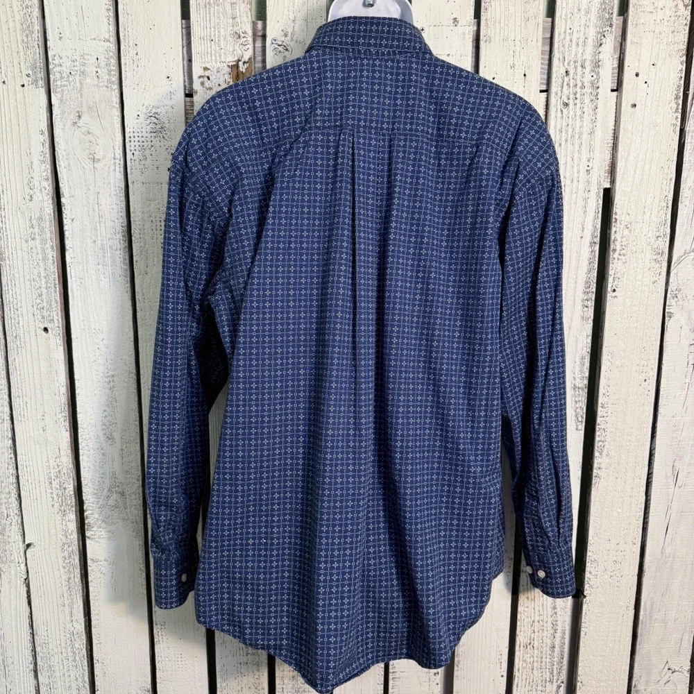 Rough Stock Panhandle Slim Mens XL Blue Geometric Cotton Button Up Shirt Western - Picture 5 of 11